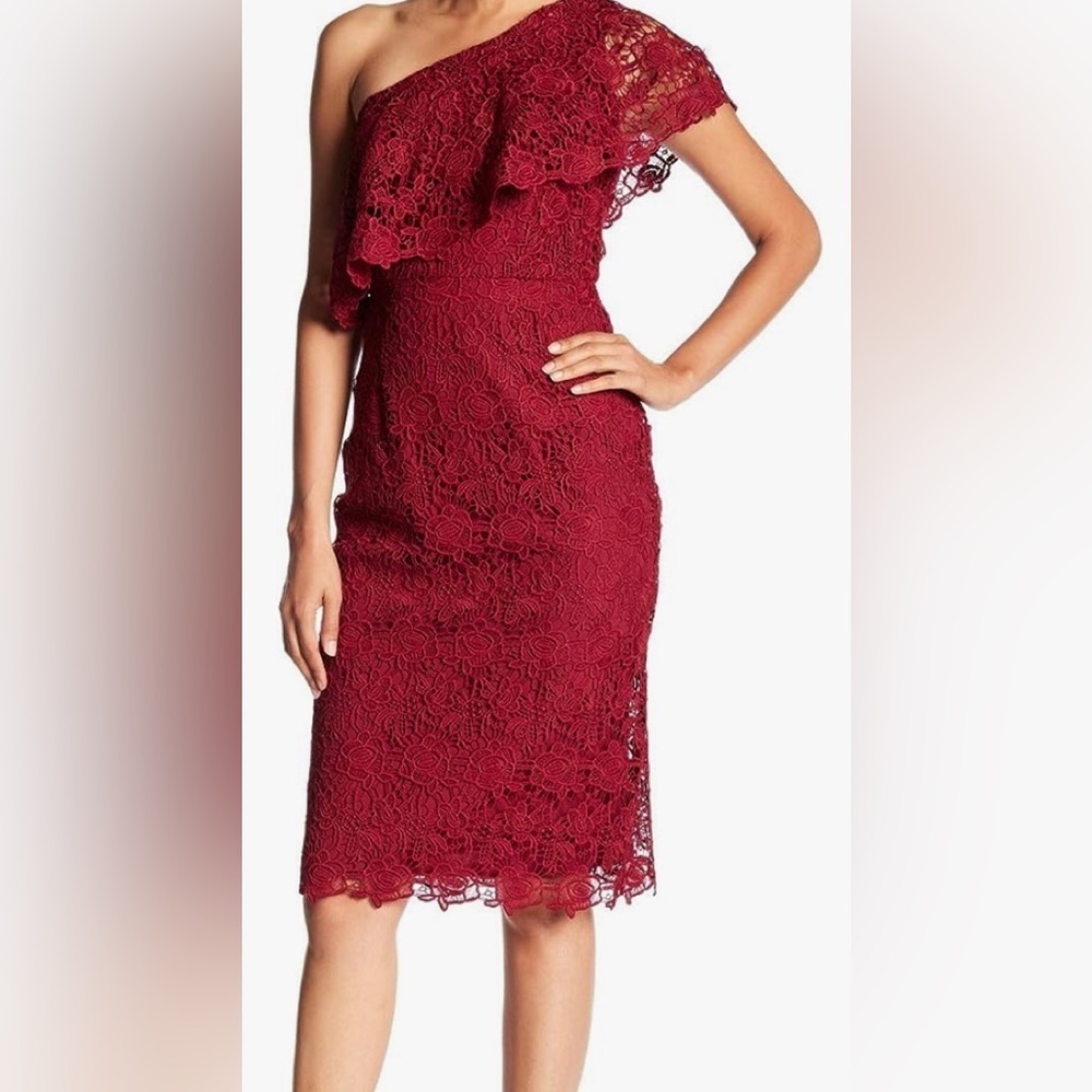 Nanette Nanette Lepore Women's One Shoulder Lace Sheath W/Flounce Neckline